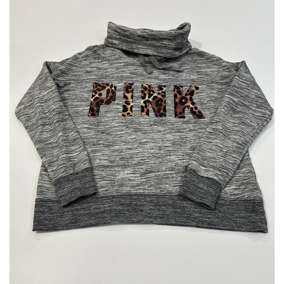 Victoria Secret PINK Leopard Logo Cozy Soft Slouchy Vibes Gray Sweatshirt XXL - Picture 2 of 7